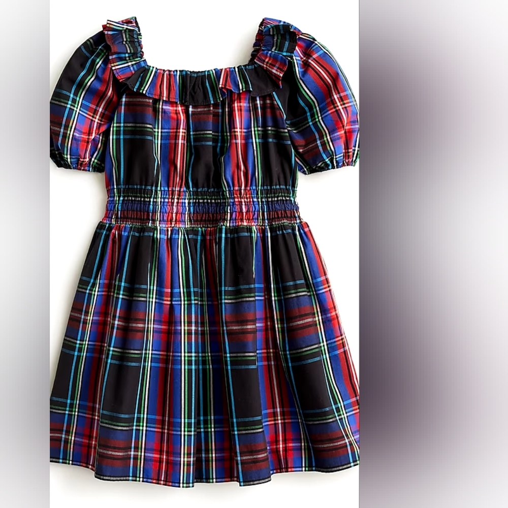 Crewcuts girls tartan/ plaid square neck elastic waist dress, 8, black